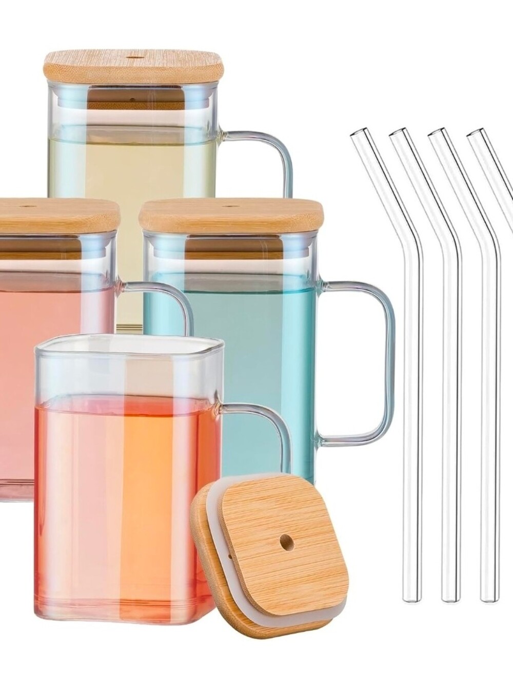 Huahangna Square Drinking Glasses With Handle Set of 4